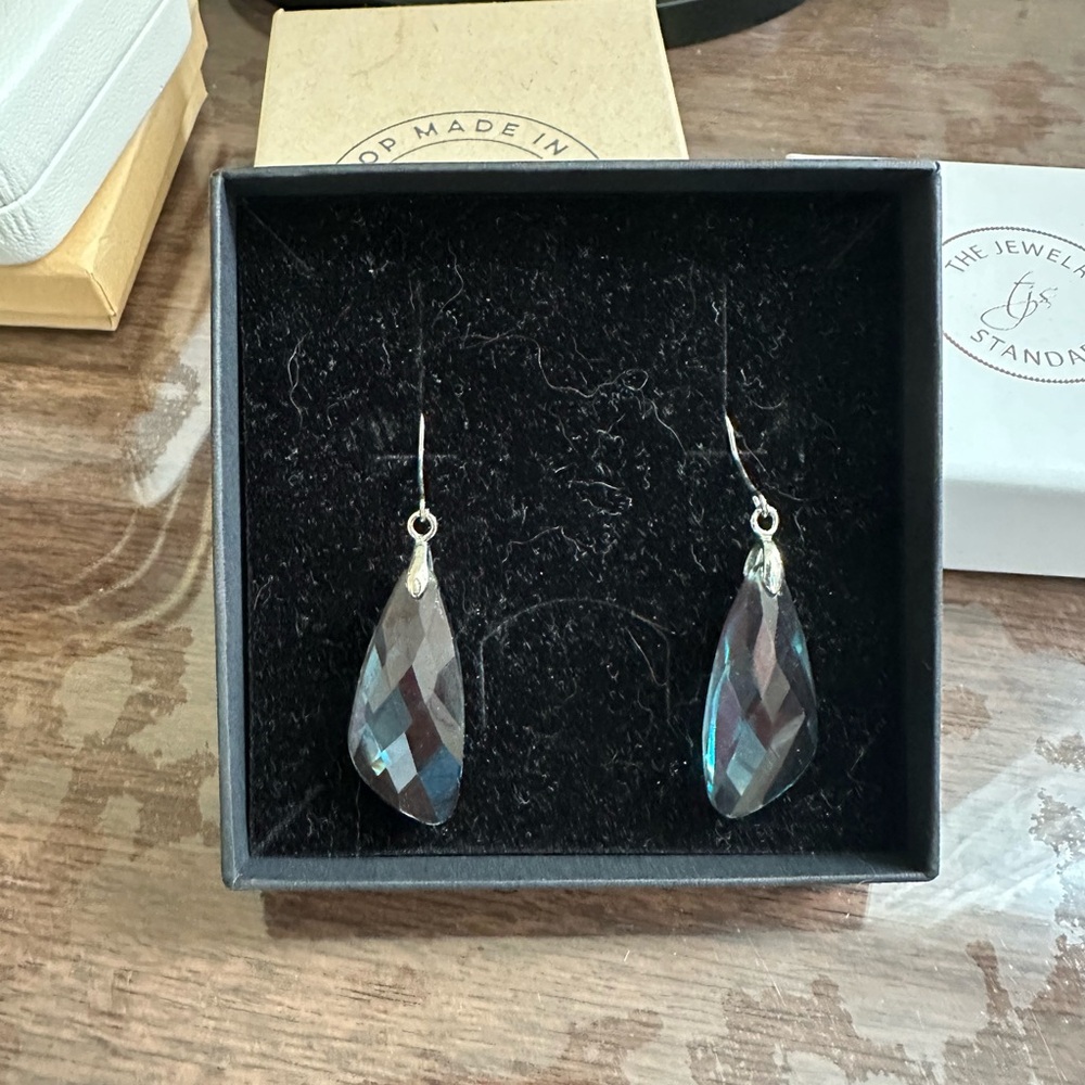 Asymmetrical Blue Crystal Tear Drop Earrings